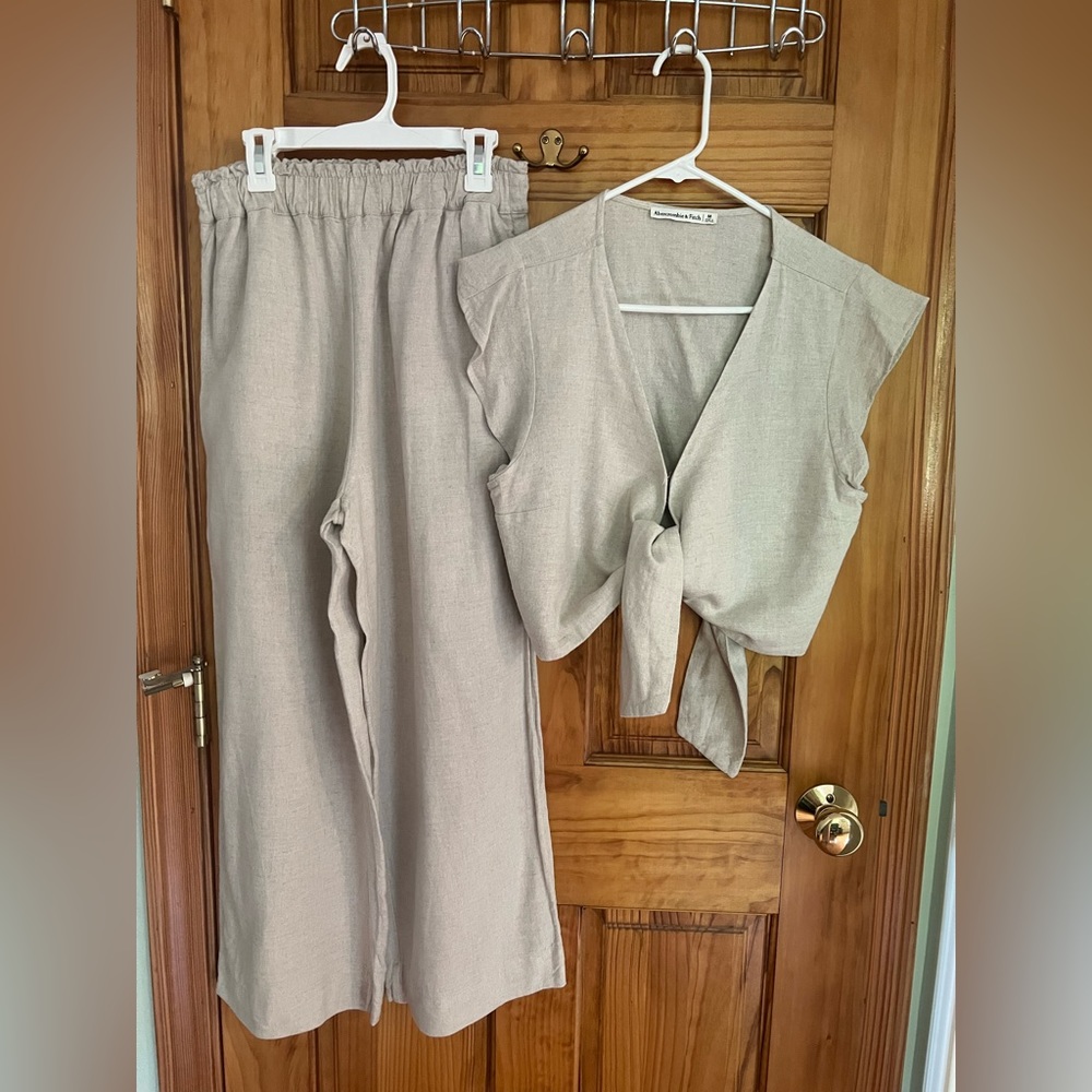 Two piece linen-like set from Abercrombie and Fitch.